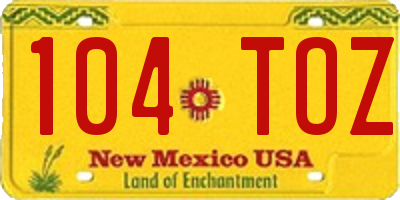 NM license plate 104TOZ