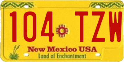 NM license plate 104TZW