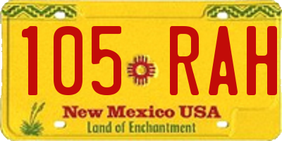 NM license plate 105RAH