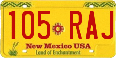 NM license plate 105RAJ