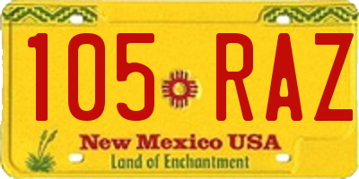 NM license plate 105RAZ