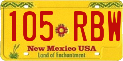 NM license plate 105RBW