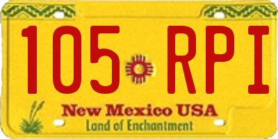 NM license plate 105RPI