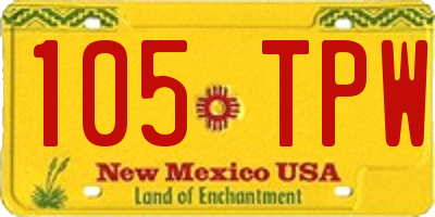 NM license plate 105TPW