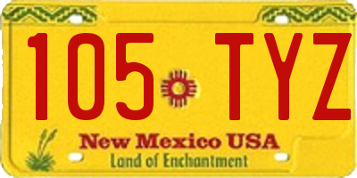 NM license plate 105TYZ