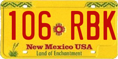 NM license plate 106RBK