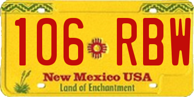 NM license plate 106RBW