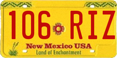 NM license plate 106RIZ