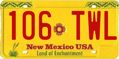 NM license plate 106TWL