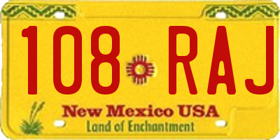 NM license plate 108RAJ