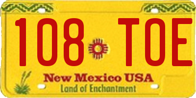 NM license plate 108TOE