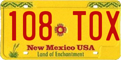 NM license plate 108TOX