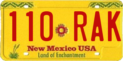 NM license plate 110RAK