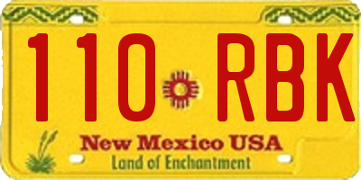NM license plate 110RBK
