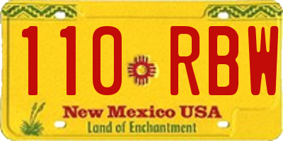 NM license plate 110RBW