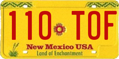 NM license plate 110TOF