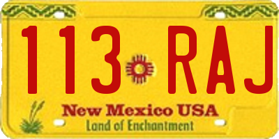 NM license plate 113RAJ