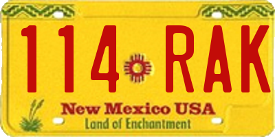 NM license plate 114RAK