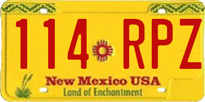 NM license plate 114RPZ