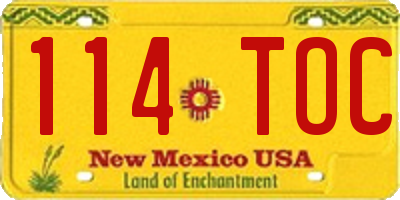 NM license plate 114TOC