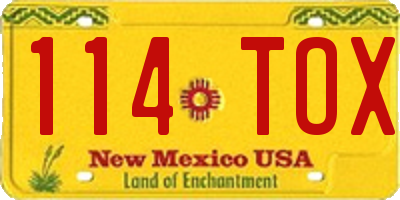 NM license plate 114TOX