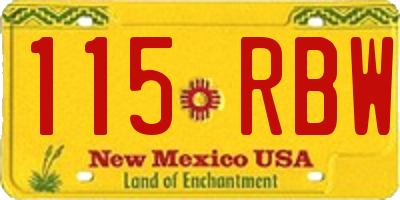 NM license plate 115RBW