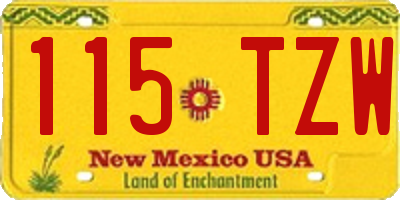 NM license plate 115TZW