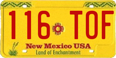 NM license plate 116TOF
