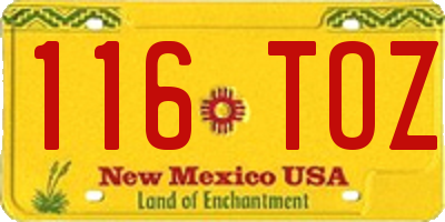 NM license plate 116TOZ