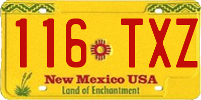 NM license plate 116TXZ