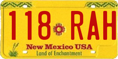 NM license plate 118RAH