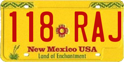 NM license plate 118RAJ