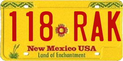 NM license plate 118RAK