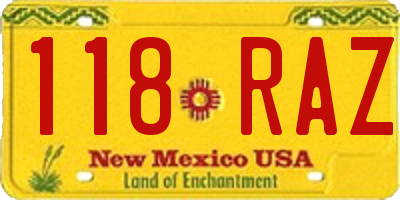 NM license plate 118RAZ