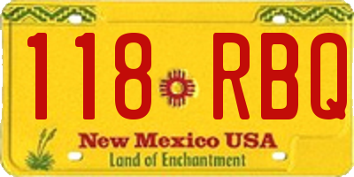 NM license plate 118RBQ