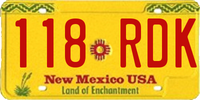NM license plate 118RDK