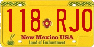 NM license plate 118RJO