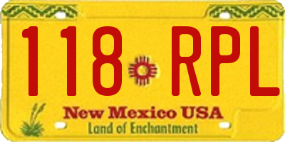 NM license plate 118RPL