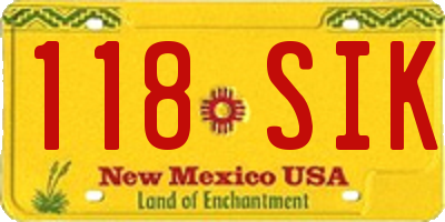NM license plate 118SIK