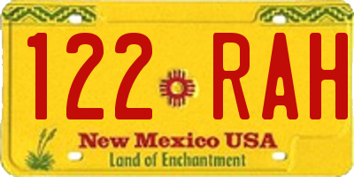 NM license plate 122RAH