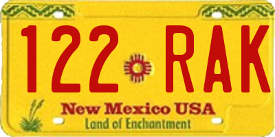 NM license plate 122RAK