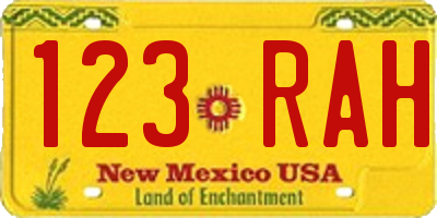 NM license plate 123RAH