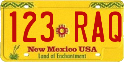 NM license plate 123RAQ