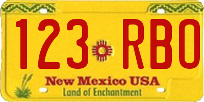NM license plate 123RBO