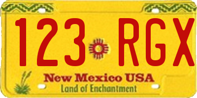 NM license plate 123RGX