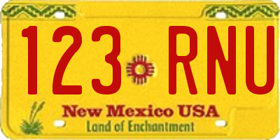 NM license plate 123RNU