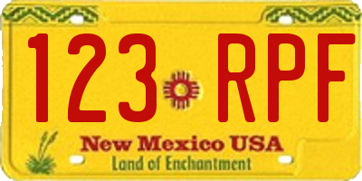 NM license plate 123RPF
