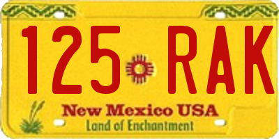 NM license plate 125RAK