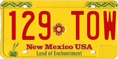 NM license plate 129TOW