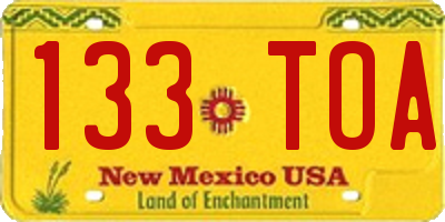 NM license plate 133TOA